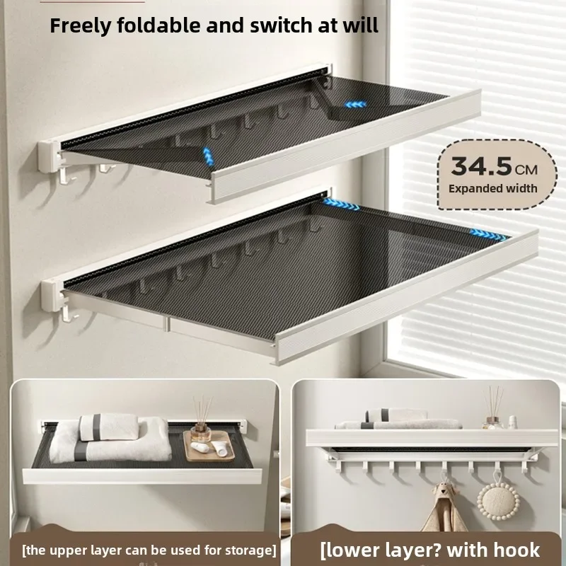 Storage Rack Towel Rack Bathroom Shelf Bathroom Storage Shelf Storage Shelf Bathroom Accessories Shower Rack Bathroom Corner Shelf Foldable Shelf Invisible Bath Towel Rack Bathroom Folding Integrated Perforation-free Bathroom Hanging Clothes Storage Rack Storage Shelf Shelf