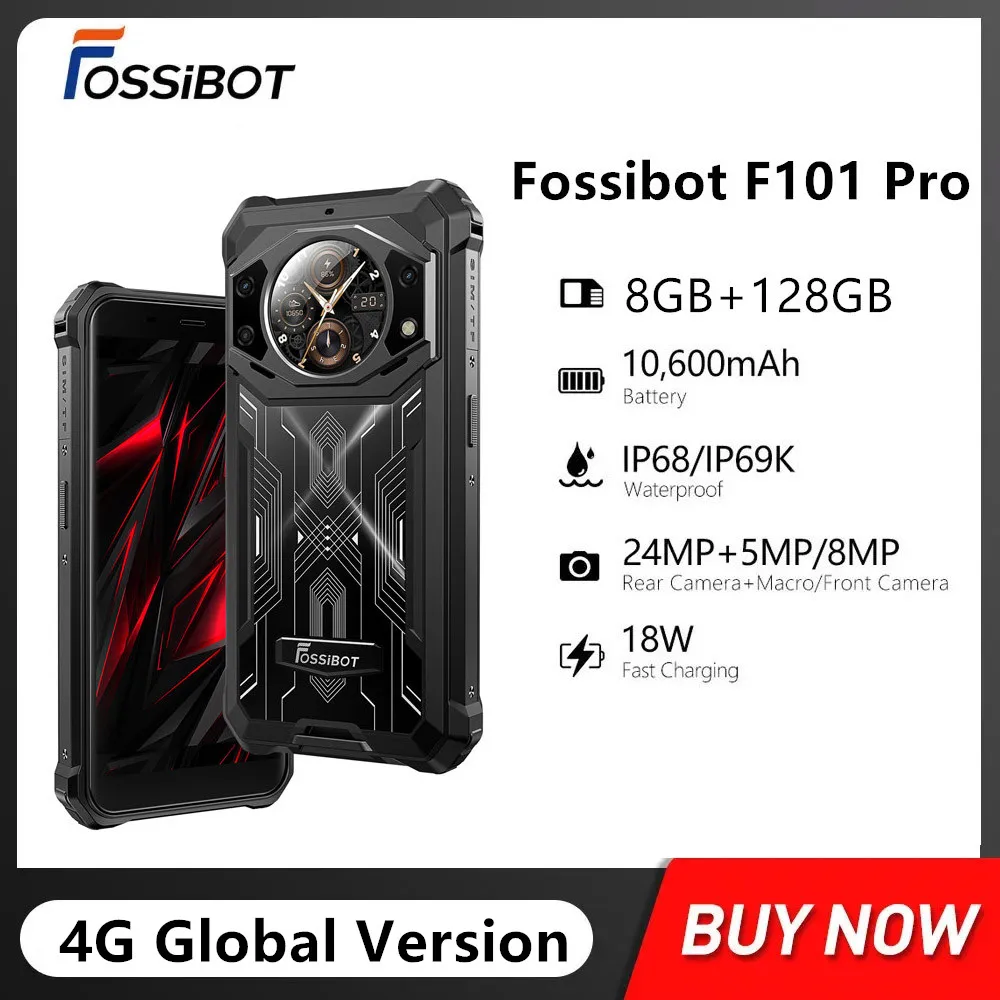 Nuovo Fossibot F101 Pro Smartphone Robusto Octa Core 8Gb + 128Gb 5.45 Pollici Hd 4G Telefono Cellulare 10600Mah 18W Ricarica Rapida Fotocamera 24Mp Nf