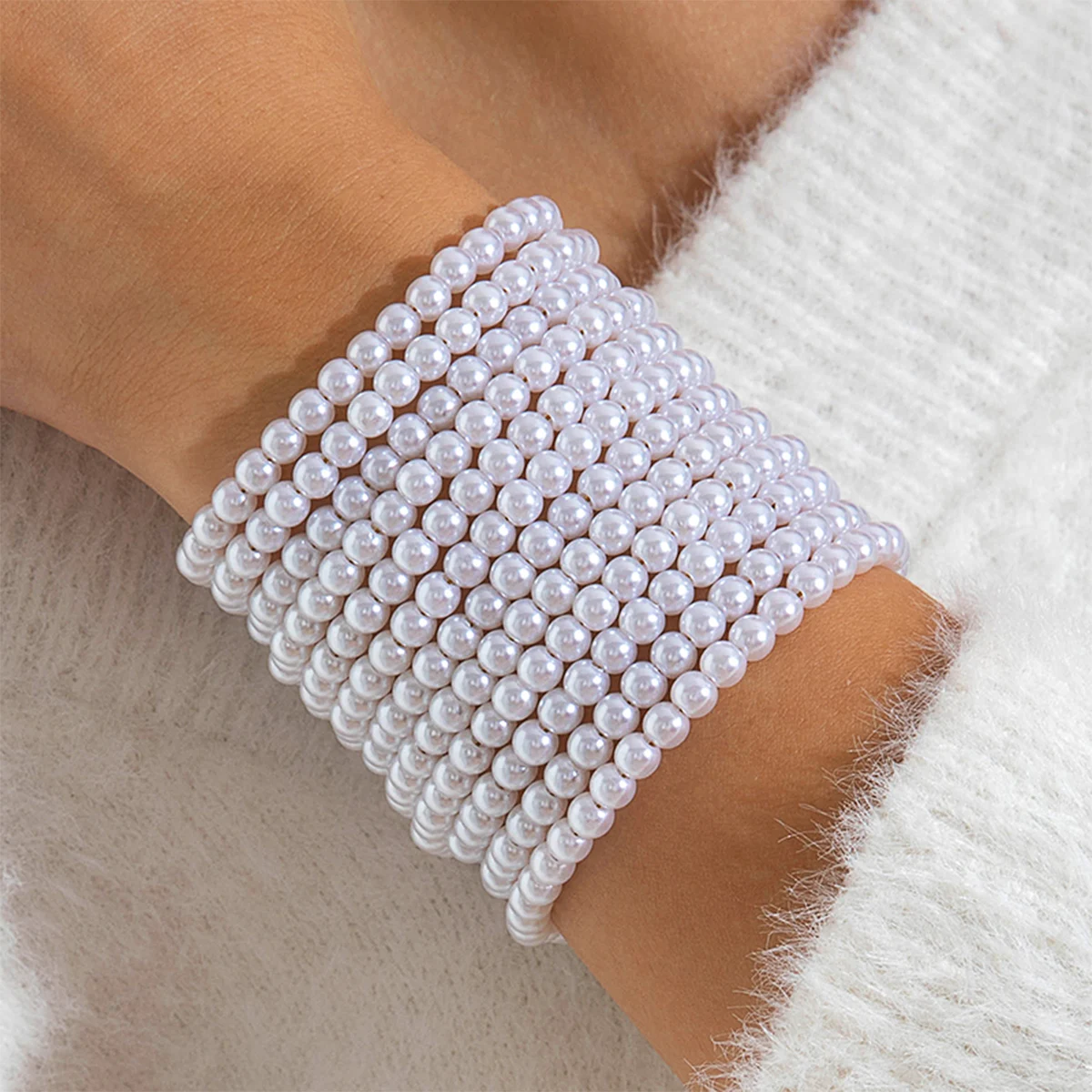 Tocona Goth Creative White Imitation Pearl Chain Bracelet for