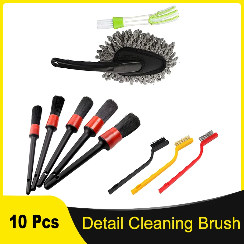 

Interior Detail Car Cleaning Kit 10 Pcs Includes Detail Brush Wire Brush Dust Brush Perfect for Vent Duster Car Putty Brushes