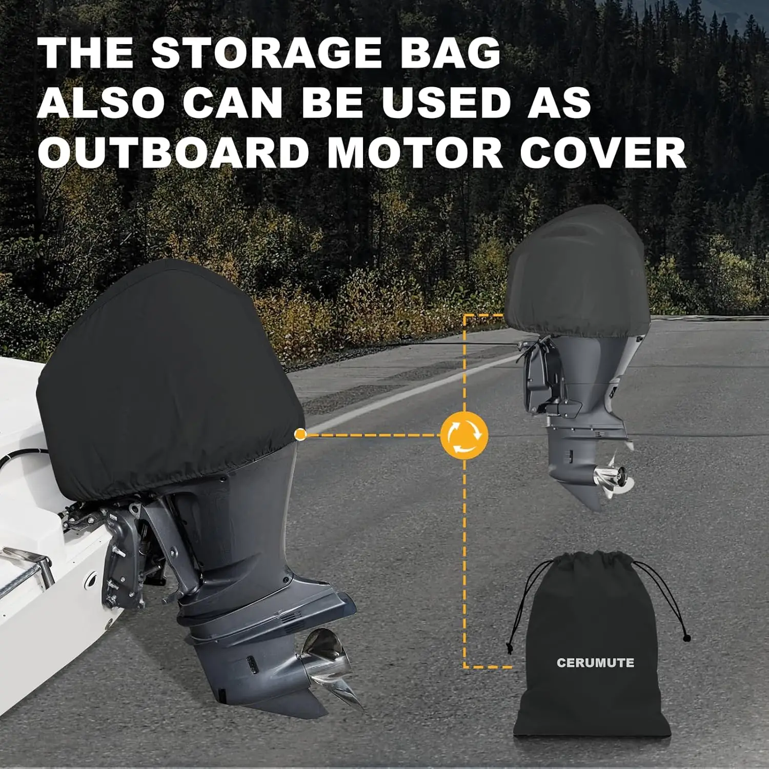 Heavy Duty 1200D Waterproof Boat Covers 17-19ft with Motor Cover and Windproof Adjustable Metal Buckle Fits Bass Boat, V-Hull, T
