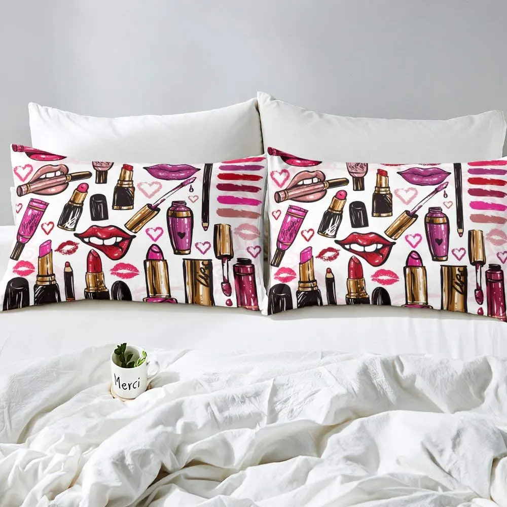 Sexy Mouth Makeup Bedding Set for Kids Children Twin Fashion Girl Fitted Sheets Lipstick Bed Sheet Sets Bed Covers Bedclothes 6
