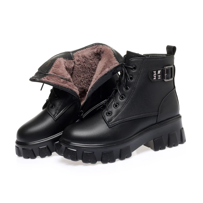 Aiyuqi Frauen Winters tiefel Echt leder 2024 neue Mode Natur wolle warme Marton Stiefel Frauen dickbesohlte Damen Stiefeletten