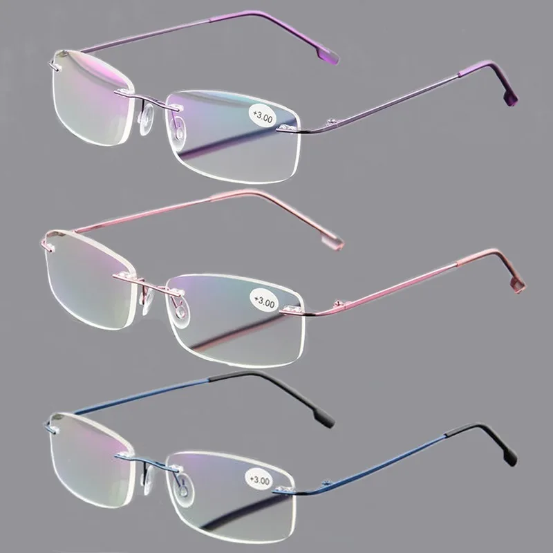 Mode Flexible Ultraleicht Randlose Lesebrille Speicher Titan Blau Licht Blockieren Presbyopie Brillen Brillen