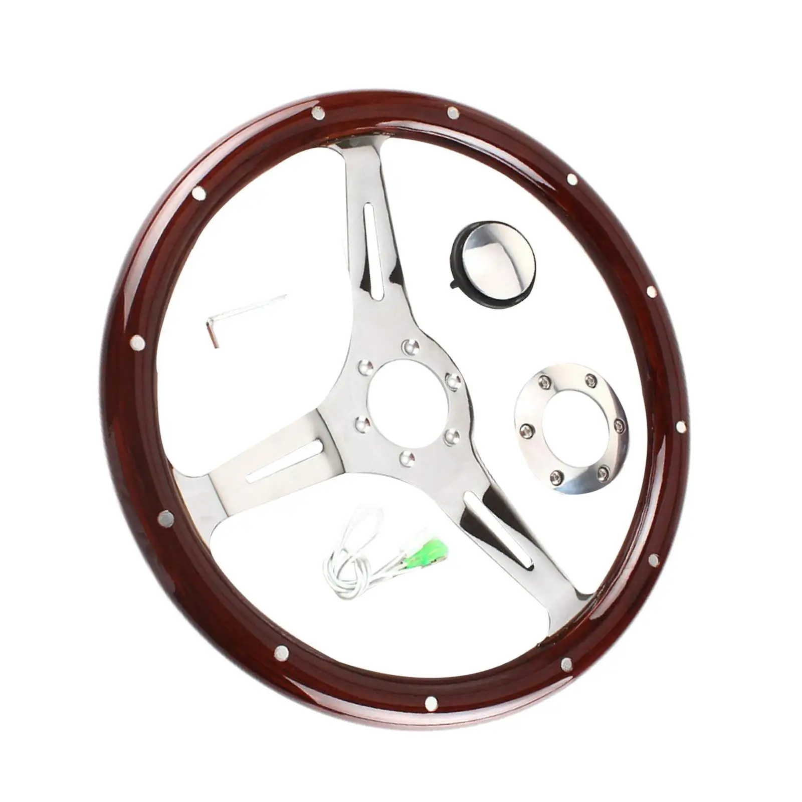 

380mm 15 Inch Nostalgia Style Wood Steering Wheel Hardwood Walnut 3 Spoke