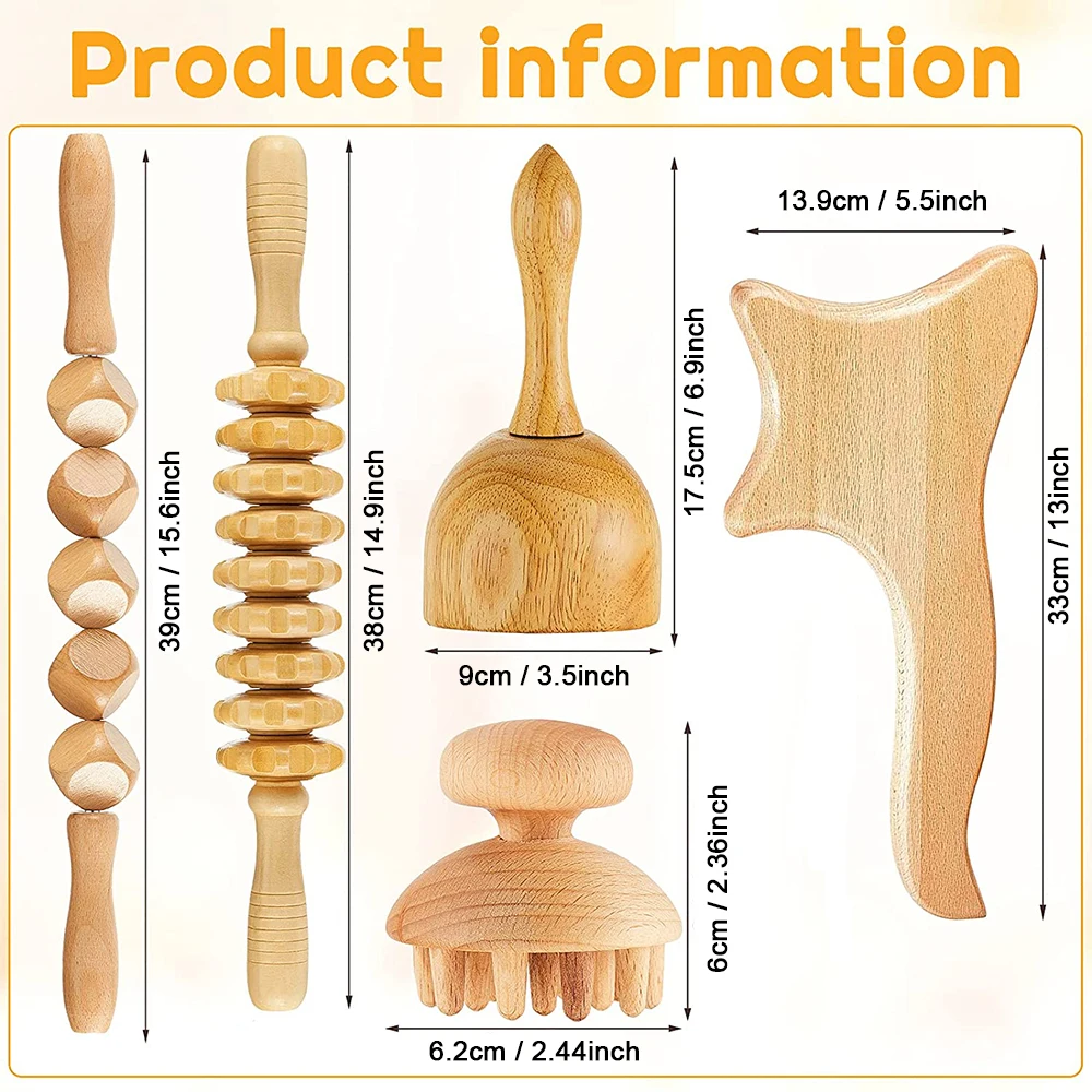 

Wood Therapy Massage Tool Lymphatic Drainage Massager Anti Cellulite Fascia Massage Roller for Full Body Muscle Pain Relief