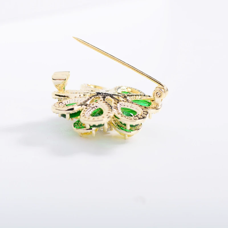 2023 Fashion Double Flower Elegant Atmosphere Colorful Zircon Floral Broochpins Clothing Pin Suit for Woman Accessories Ornament