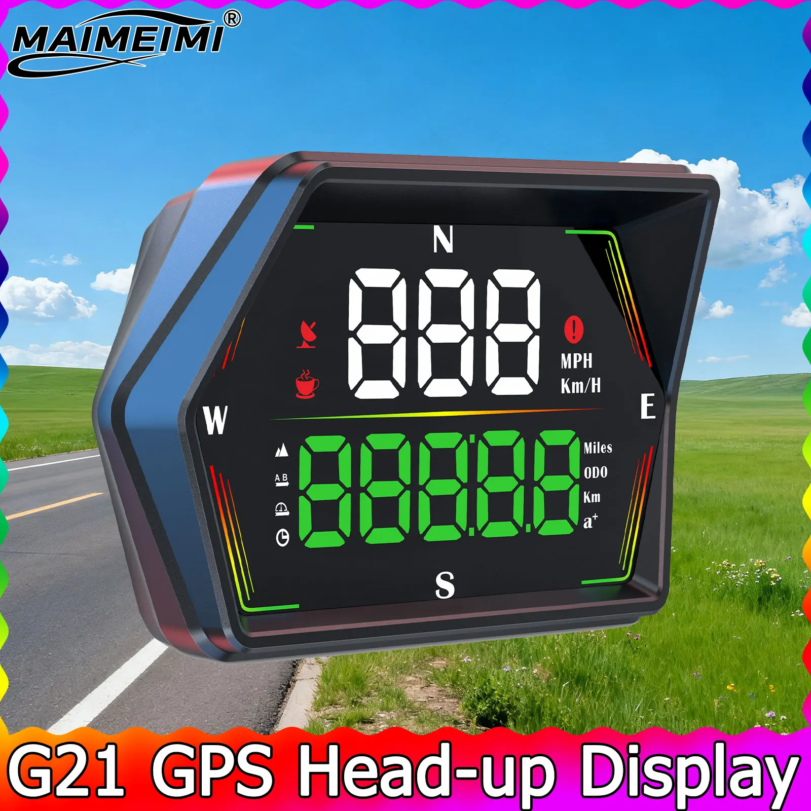 G21 GPS HUD Head Up Display Araba Dijital Hız Göstergesi KMH MPH Pusula Yükseklik + Aşırı Hız Alarmı Yorgunluk Sürüş Hatırlatıcısı 