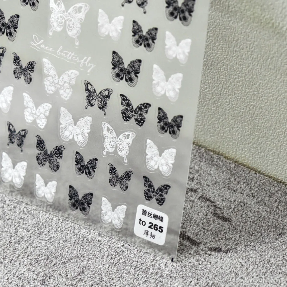 5D New Craft Butterfly Nail Art Sticker Ultra-thin Slider Decoration Transparent Decals Black/White/Pink Self Adhesive Sticker