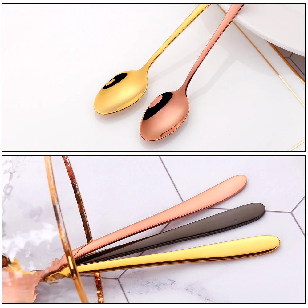 Stainless Steel Spoon Tea Spoon 3/6/12 Pieces Gold Stirring Teaspoon Stainless Steel Coffee Spoon Set Ice Cream Cake Dessert Mini Spoon Sliverware Party Cutlery