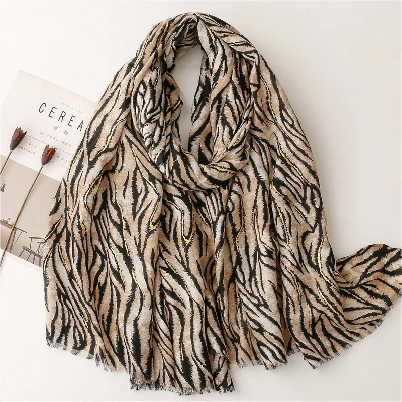 Herbst Neue Mode Khaki Lurex Glitter Leopard Fringe Viskose Schal Schal Hohe Qualität Wrap Pashmina Stola Bufandas Moslemisches Hijab – Detail 8