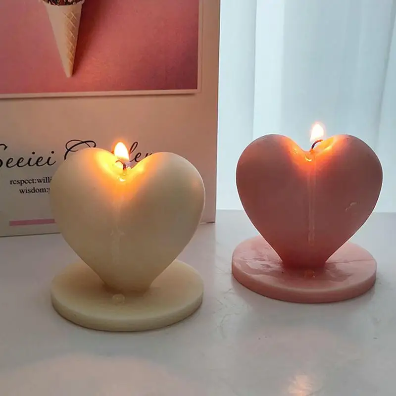 Heart Candle Mold Valentine's Day Silicone Heart Candle Molds Heart Shape Candle Mold With Base For Making Candles Classic Mold