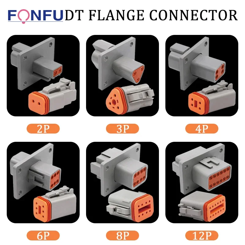 Conector Macho e Fêmea Impermeável dt Plug-in com Flange Fixa Dt046p-l012 12 Pinos 10 100 Conjunto