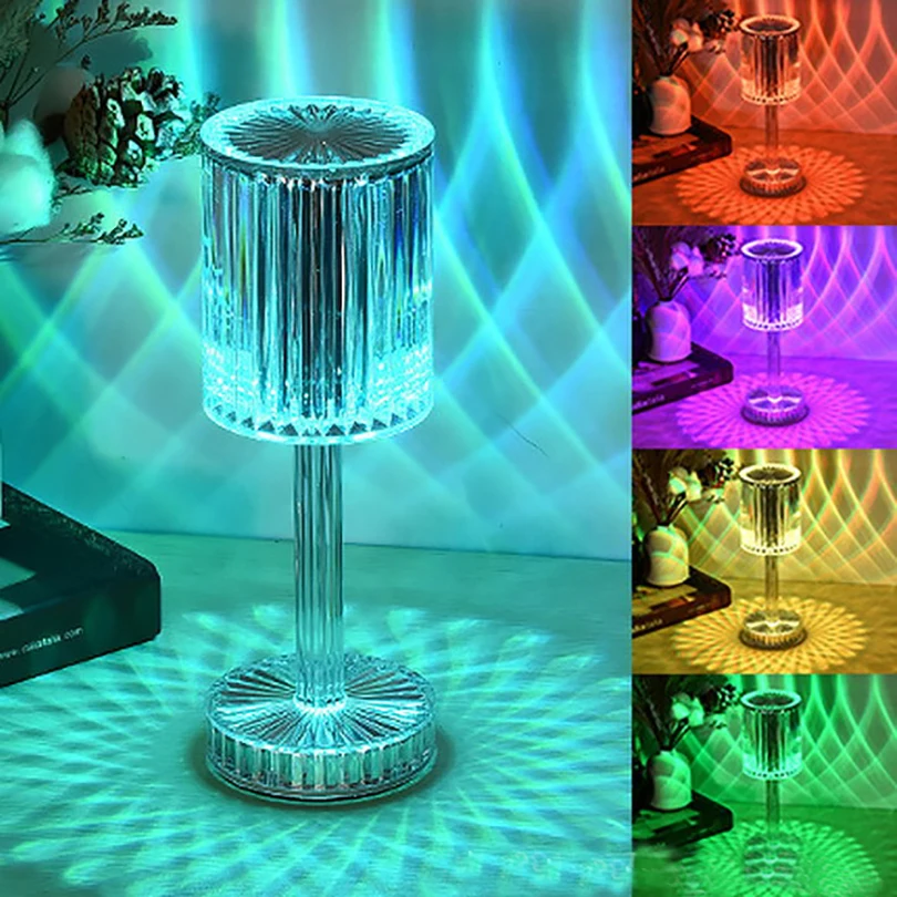 

LED Crystal Table Lamp 3/16 Colors Usb Charging Touch Lamp Atmosphere Lights LED Light Night Bedroom Bedside Lamp Home Xmas Deco