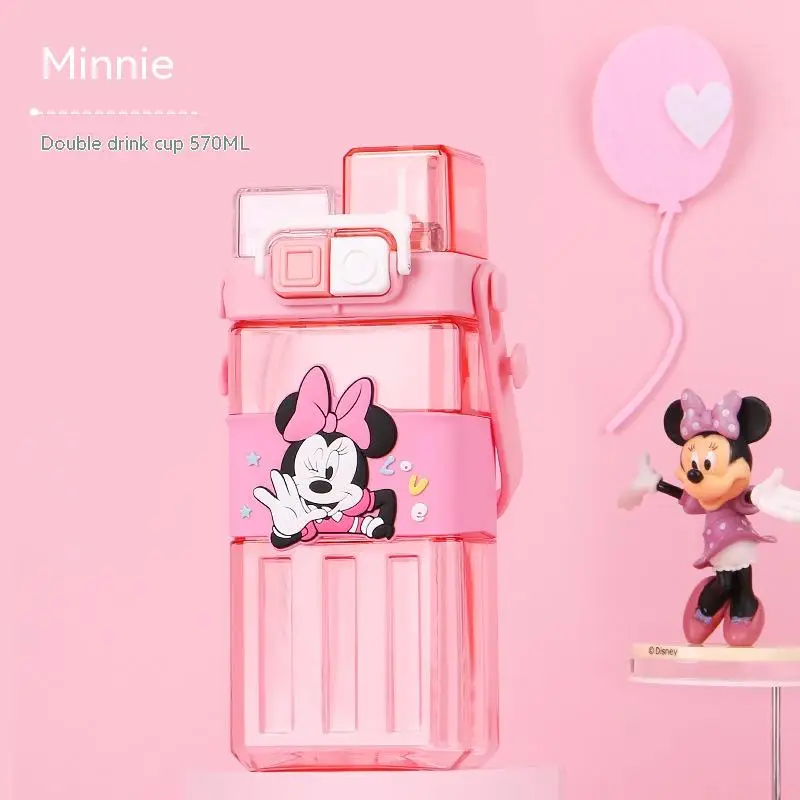 Vasos de agua para niños de 570 ml con dibujos animados de Mickey Mouse, Minnie y Lotso de Disney, vasos para estudiantes con pajitas, botellas de agua para deportes al aire libre