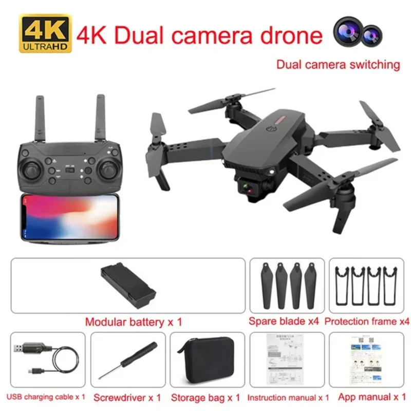 

4K Professional Camera Height Hold RC Foldable Quadcopter Dron Gift Toy New E88 With Wide Angle HD 2.4G WIFI FPV Drone