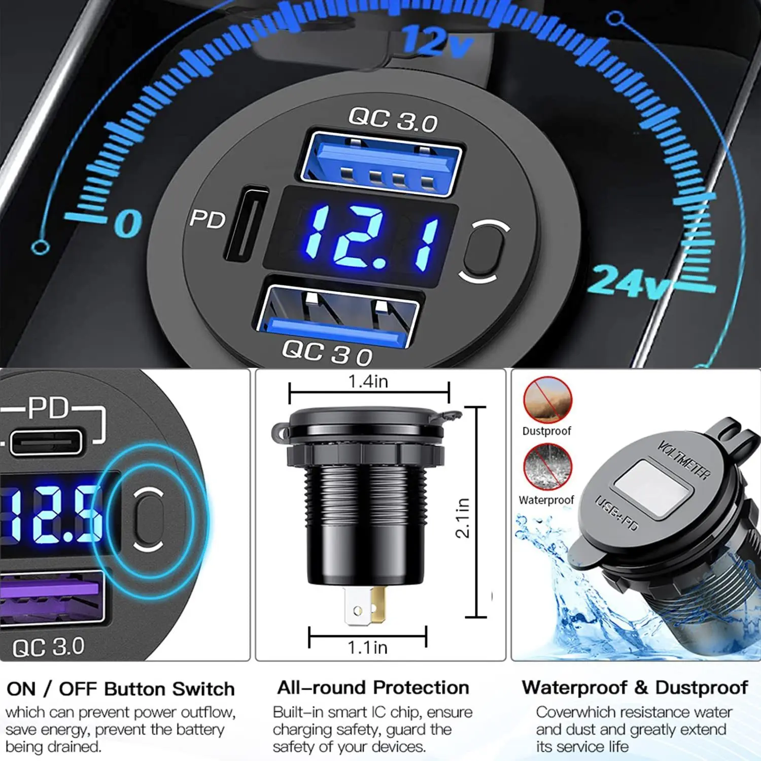  USB  ,   QC 3.0  PD  , а ġ  ܼƮ, 12 V, 24V   