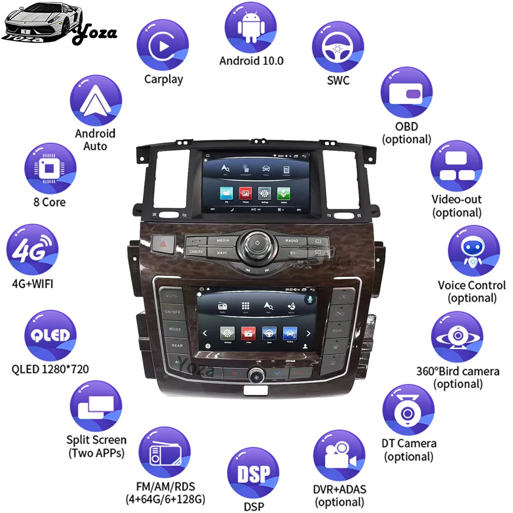 요자 카플레이 카라디오, 닛산 아르마다 패트롤 Y62 인피니티 QX56 QX80 2010-2020 용, 안드로이드 터치 스크린 멀티미디어 플레이어 내비게이션