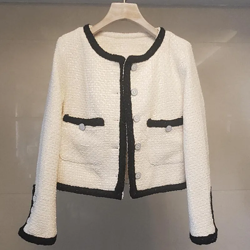 

Женская твидовая короткая куртка, элегантный однобортный пиджак в винтажном стиле, f122