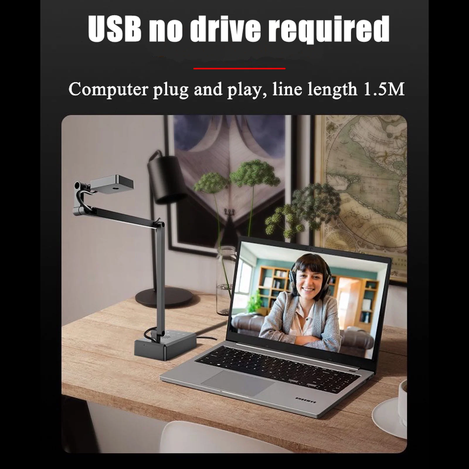 4K USB Document Camera Scanner 16MP Webcam LED Light Mic 30fps Auto Focus for Live Web Conferencing Remote Teaching