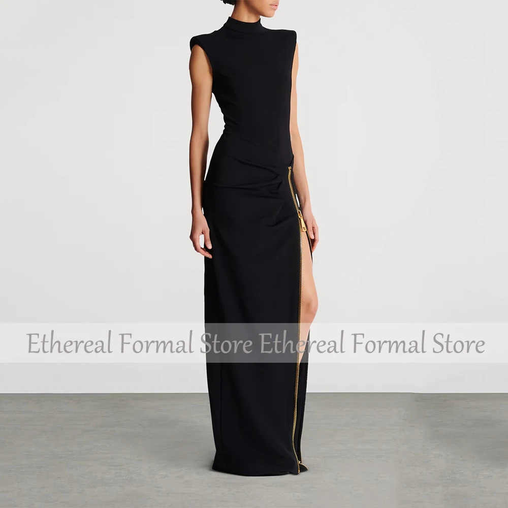 Modern Black Women's Evening Gown Mermaid Formal Party Dress Floor Length Saudi Dress Sleeveless Prom Dress 3