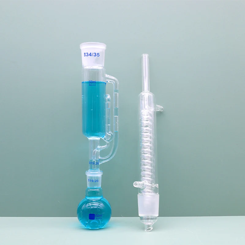 Lab Glass Supplies 60/150ml/250ml/500ml/1000ml/2000ml Lab Glass Soxhlet Extractor condenser extractor body coiled/bulbed Lab Glassware Kit
