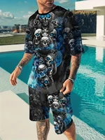Goth Horror Skull 3D Print Punk T-Shirt Shorts 2 Piece Hip Hop Men Women's Fashion Streetwear Casual T-Shirt O-Neck Hot-selling 2