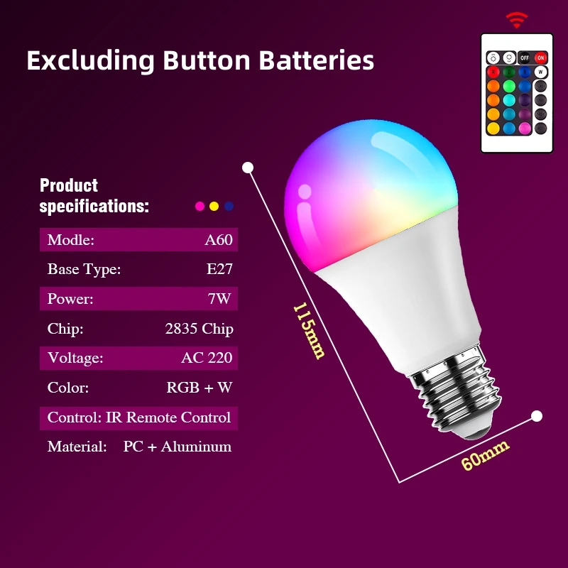 1-10 stücke LED RGB Birne Fernbedienung Mehrfarbige Lampen AC220V E27 Dimmbare Lampada Bombilla Wohnzimmer Hause Leuchte für hause