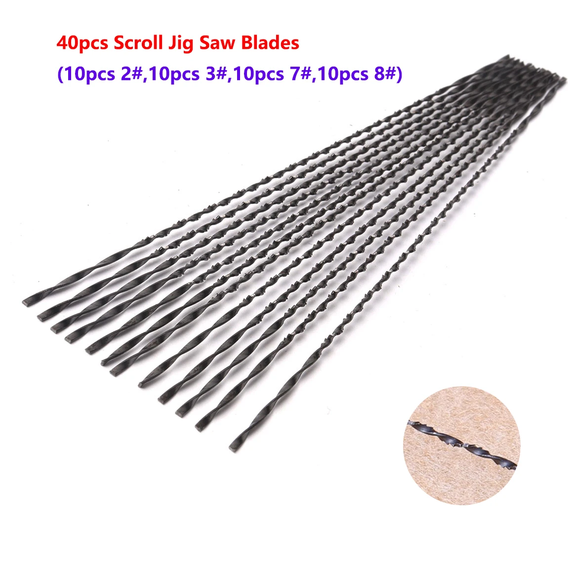 

40pcs Scroll Jig Saw Blades Spiral Teeth Kinds Wood Saw Blades Metal Cutting Hand Craft Tools 130mm 0.75mm-1.2mm diameter