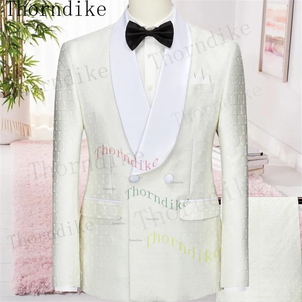 Men Thorndike Fashion Business Double Breasted Suit 3 Pieces Blazers Jacket Pants Trousers Slim Wedding