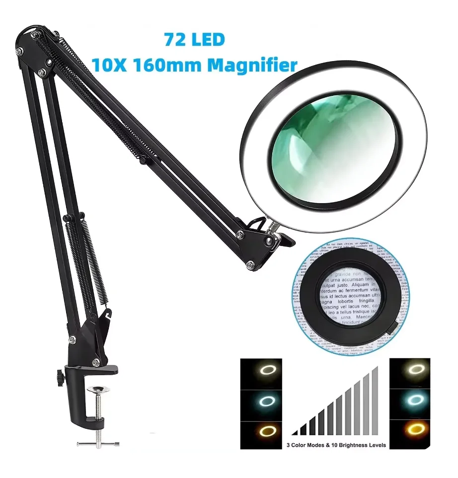 72LED 10X Illuminated Magnifier USB 3 Colors LED Magnifying Glass for Soldering Iron Repair/Skincare Beauty/Table Light tool magnifying glass soldering magnifier soldering repair magnifier magnifying glass lamp