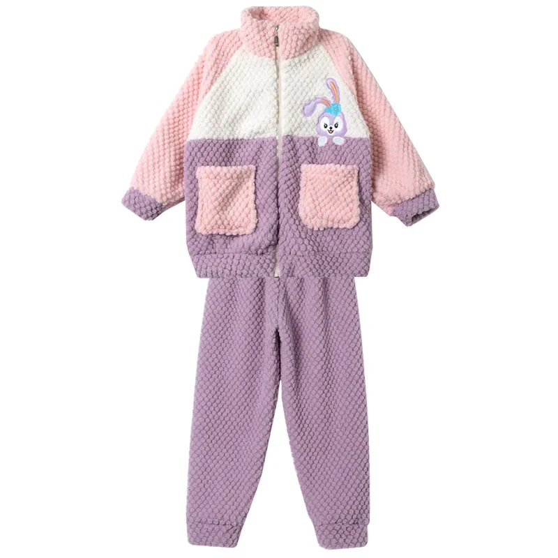 

Disney Lots-o StellaLou Cardigan Thickened Zipper Home Wear Tops+Pants 2pcs New Cartoon Cute Leisure Warm Winter Pyjamas Suit