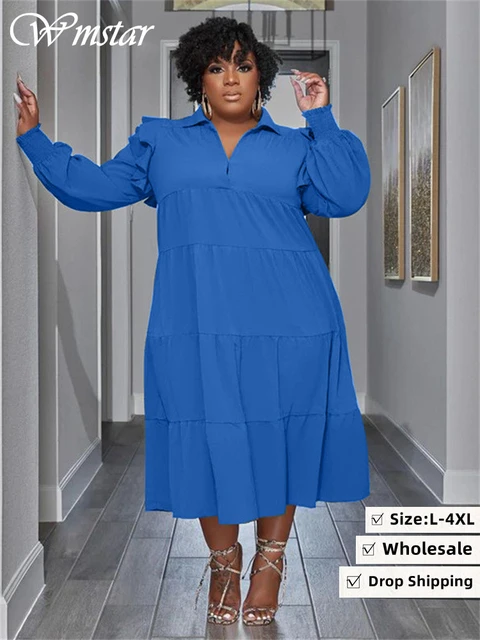 Wmstar Plus Size Shirt Dresses Women Clothing Casual Loose Big