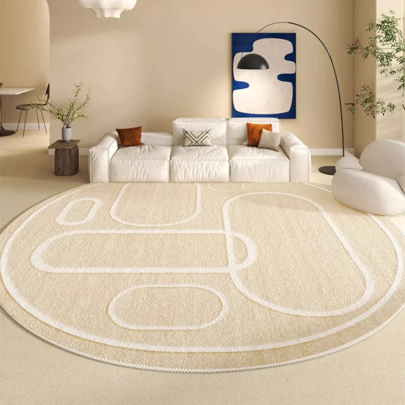Beige Round Large Size Carpet Cream Style Bedroom Carpets Minimalist Lines Home Dedicated Rug Stripe Design Luxury Rugs Alfombra - Image 3