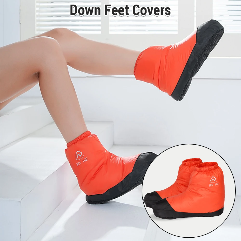 Waterproof Down Slipper Boots Winter Lightweight Down Socks Stuffed Booties Feet Covers for Indoor and Outdoor Activities