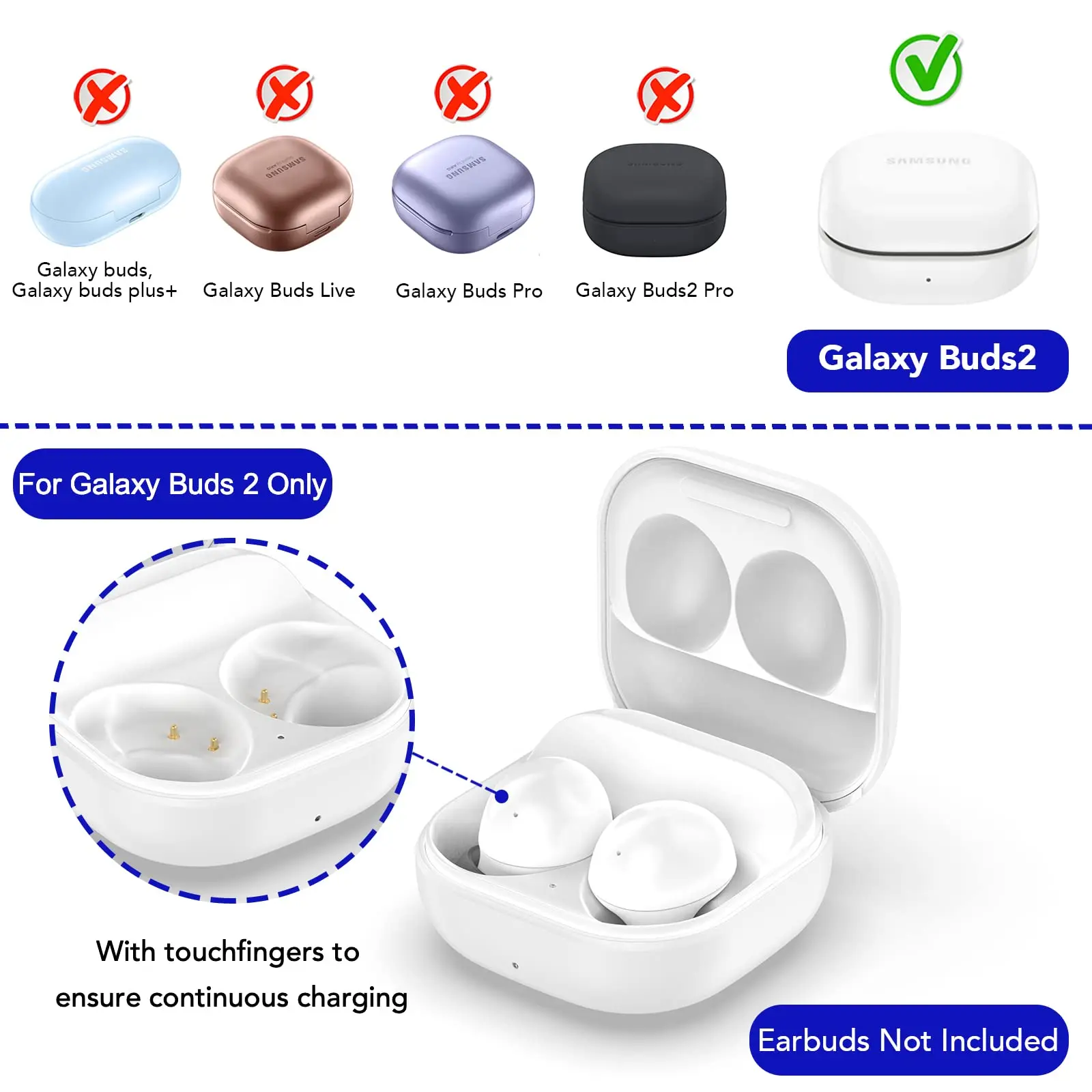 Charging Case for Samsung Galaxy Buds2 Pro, Replacement Charger Case for Samsung  Galaxy Buds 2 Pro Support Bluetooth Pairing, Wireless & Wired Charging (Not  Included Earbuds) 
