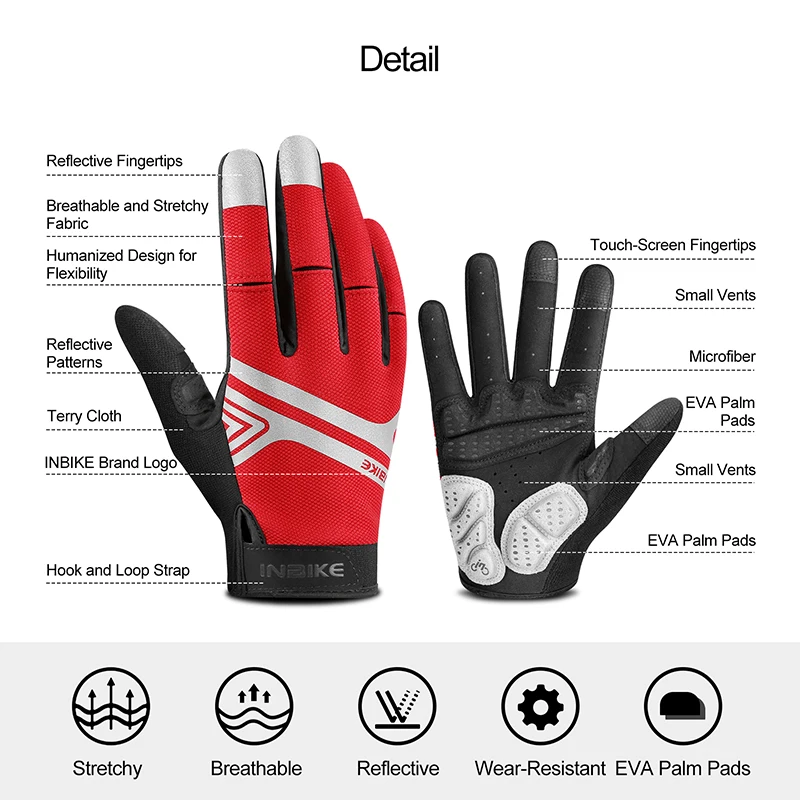 INBIKE Cycling Gloves for Men/Women Durable Bike Gloves with Touchscreen-Padded Anti-Slip MTB Bicycle for Cycling/Outdoor