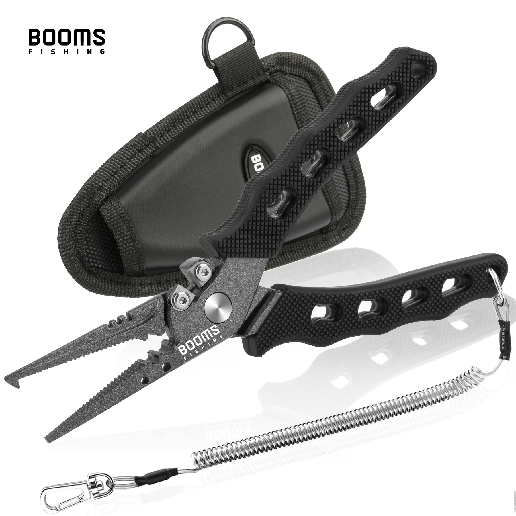 Booms Fishing F07 Stainless Steel Fish Fishing Plier Scissor fishing  crimping pliers with Lanyard and Sheath