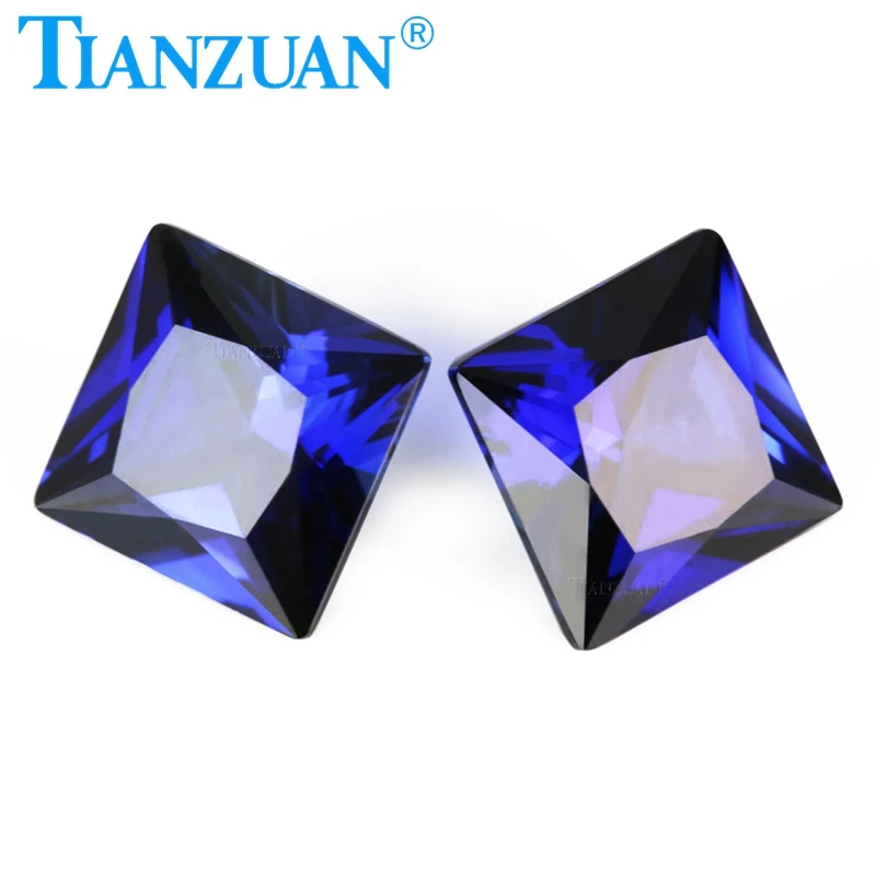 Synthetic Sapphire Blue Color Square Shape Princess Cut Artificial Corundum Stone Clear Loose Stone