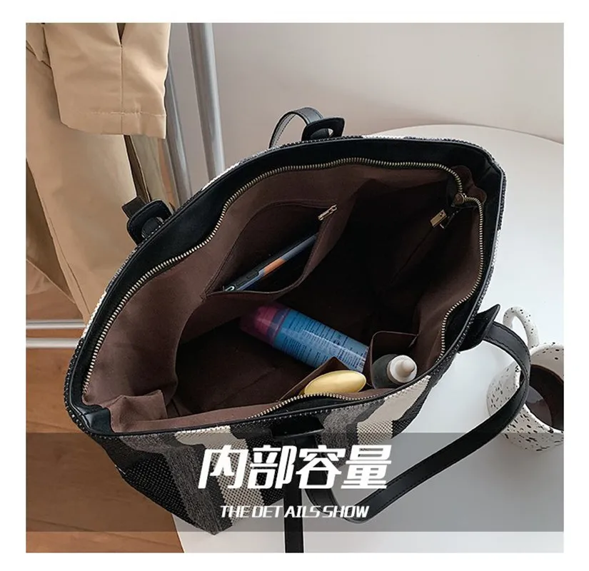 Large Capacity Canvas Tote Shoulder Bags For Women New Luxury Stripes Ladies Handbag Female Big Shopper Bag Purses Free Shipping