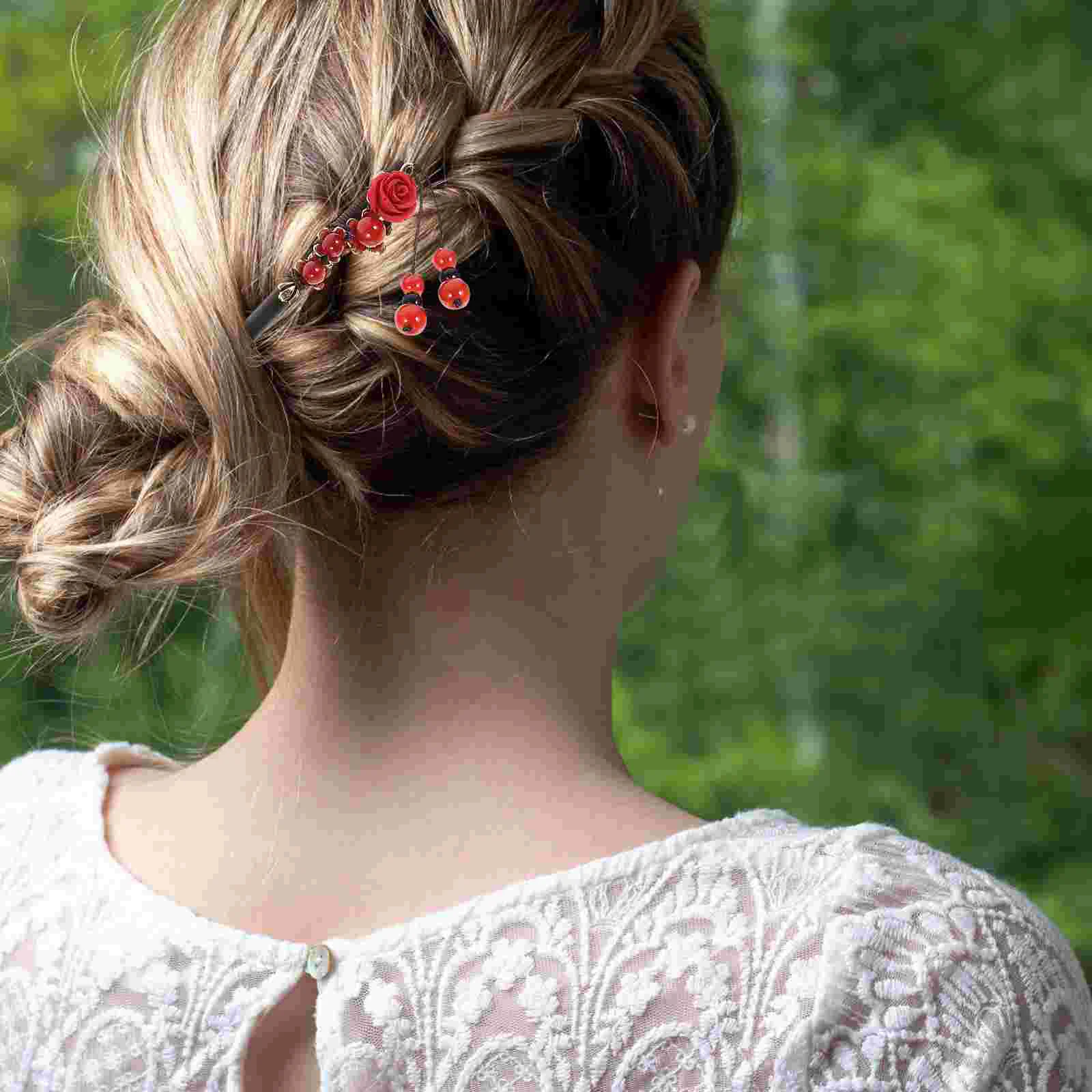 

Women Hairpin Retro Hair Pin Decorate Chopstickes Chinese Wooden Miss Barrettes