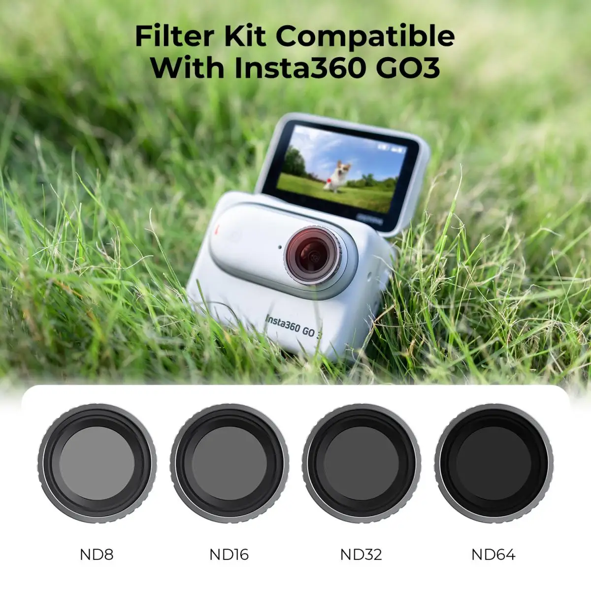 K & F Concept 필터 세트, Insta360 GO3 용, 28 멀티 코팅 광학 유리 필터, 액션 카메라 액세서리, ND8 + ND16 + ND32 + ND64