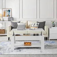 Raised top coffee table with hidden compartment and storage shelf, adjustable tabletop dining table, white, 47.5 "L 1