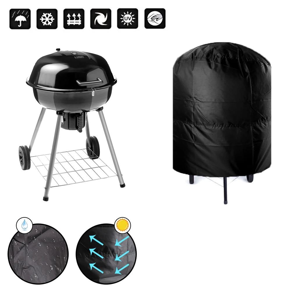 

210D Oxford Round BBQ Grill Cover Waterproof Dustproof Barbecue Cover Outdoor Rain Protective Grill Cover Cloth 62x105cm