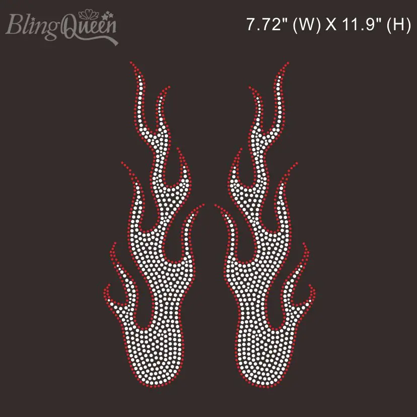 

BlingQueen-Custom Diamond Rhinestone Iron-on Transfers Patches, Flame Design, 25 PCs/Lot