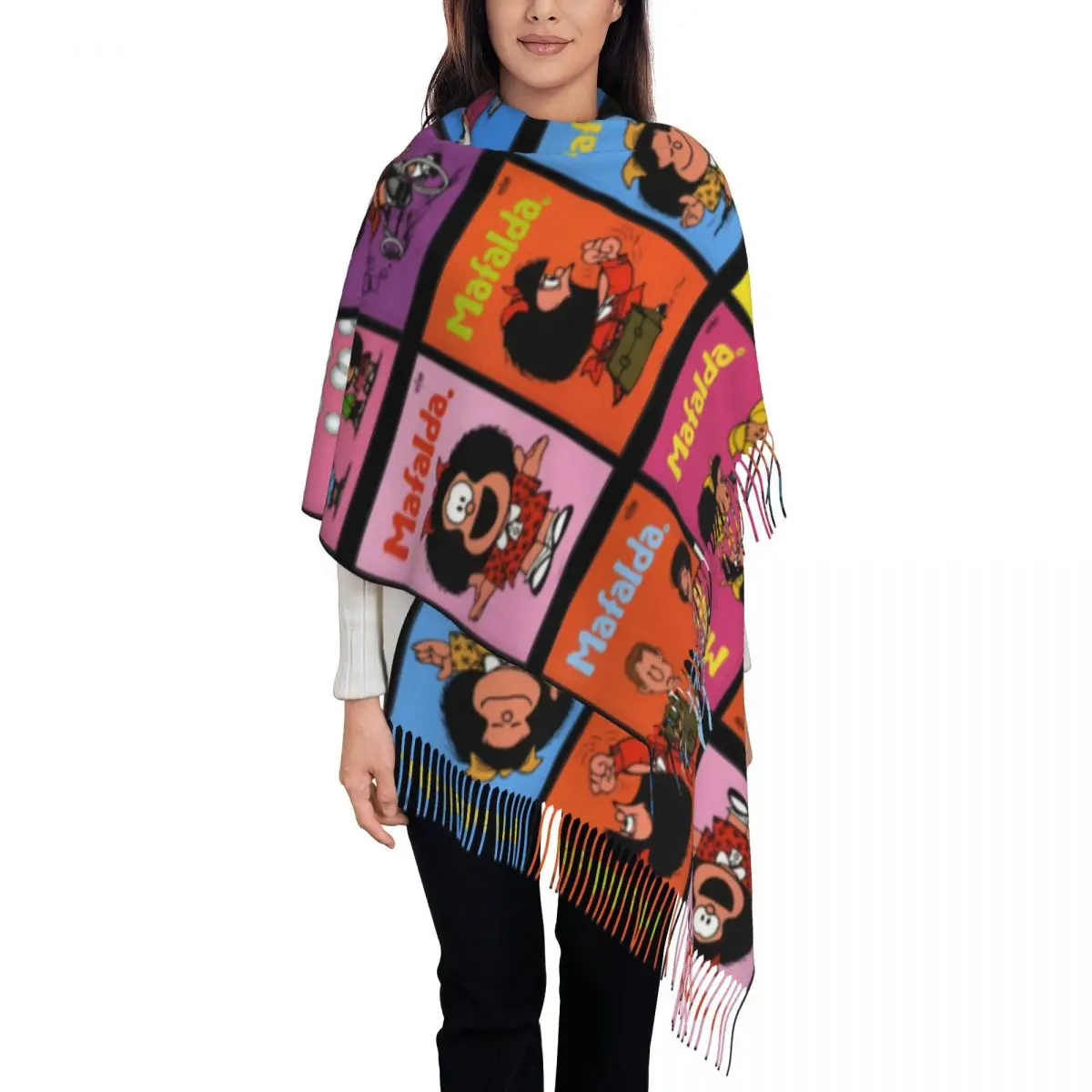 

Mafalda Scarf for Womens Fall Winter Pashmina Shawls and Wrap Quino Argentina Long Large Scarves with Tassel for Daily Wear