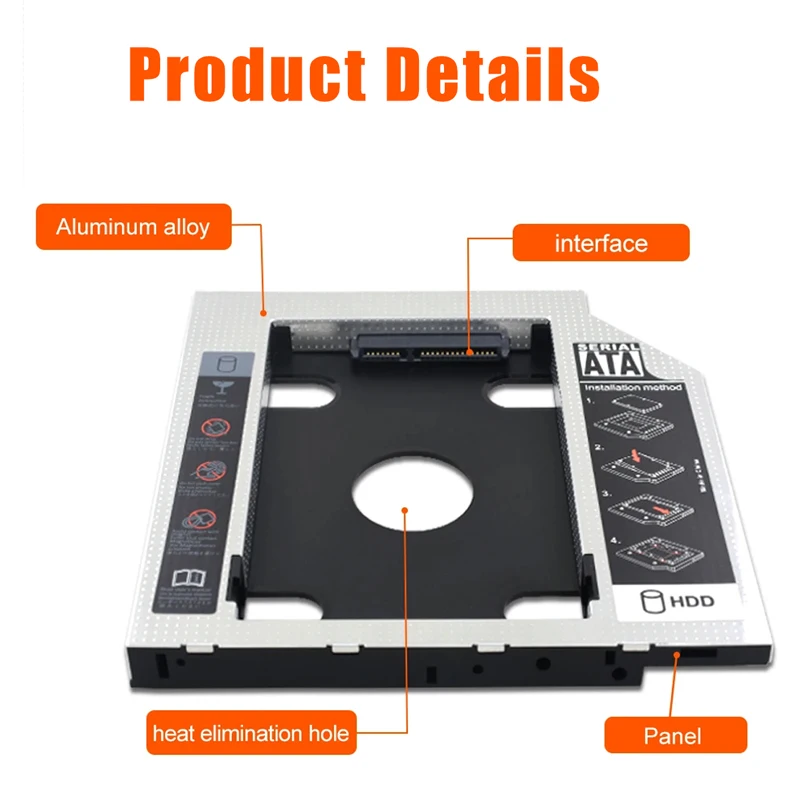Hard Drive Adapter HDD SSD Caddy Adapter SATA 3.0 Interface Laptop Hard Disk Holder 9.5/12.7mm Bracket CD DVD ROM Optical Bay