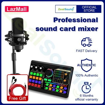 Zealsound Professional Podcast Microphone SoundCard Kit for PC Smartphone Laptop Computer Vlog Recording Live Streaming YouTube