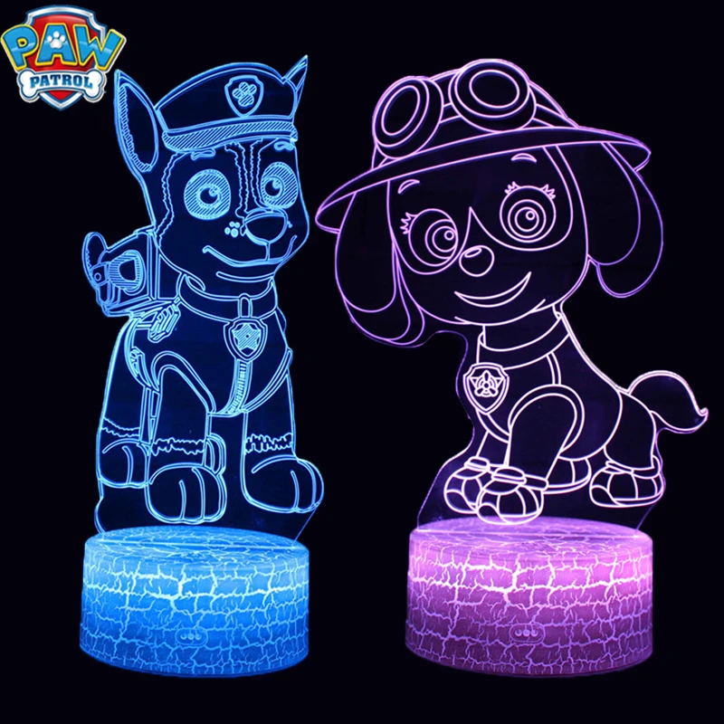 Lámpara noche 3D de dibujos animados de la patrulla luz Led giratoria para mesita de noche, decoración del dormitorio, juguetes para niños, regalo cumpleaños, premio| | - AliExpress