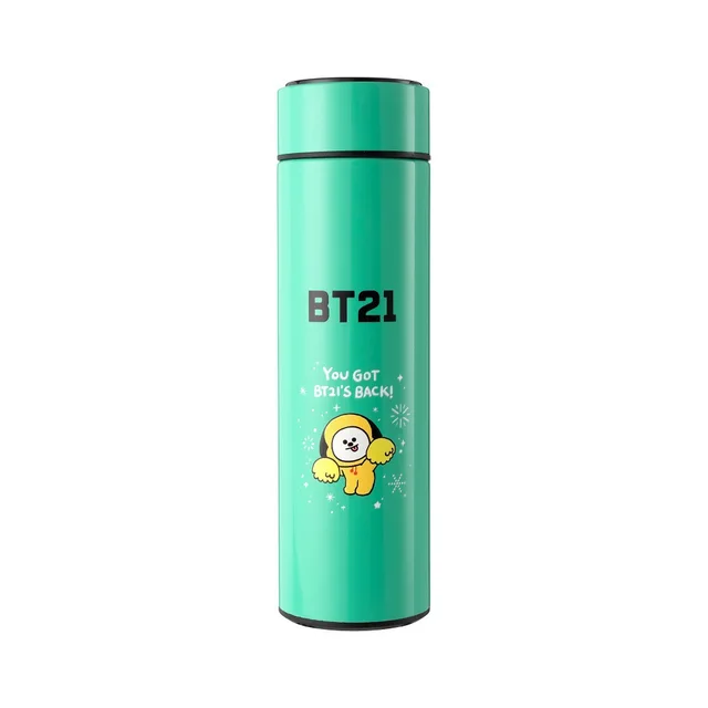 Kawaii BT21 500ML Cartoon Cute Stainless Steel Thermos Cup Student Traveling Cup Smart Thermometer Cup Birthday Gift